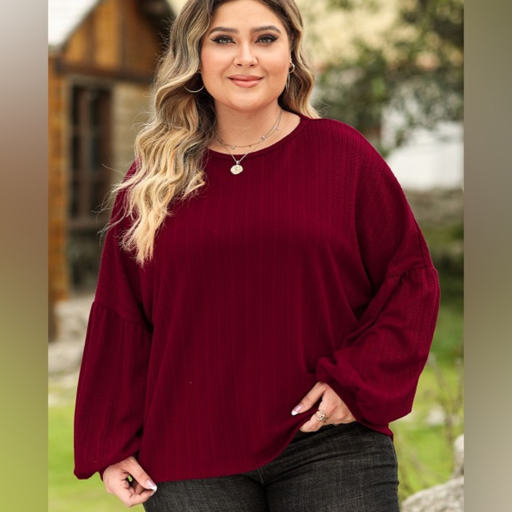 Ruby Plus Size Balloon Sleeve Textured Knit Top